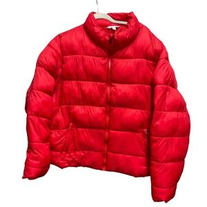 Time and Tru Women's Red Puffer Jacket Full Zip Stand Collar Size 2X